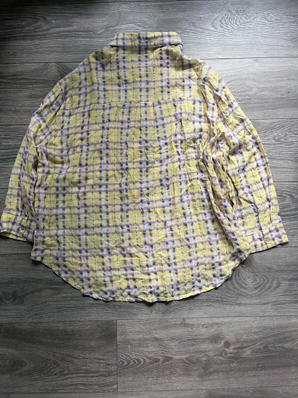 Pol Yellow Purple Lightweight 100% Cotton Oversized Crinkle Button Down Shirt S - Picture 2 of 8